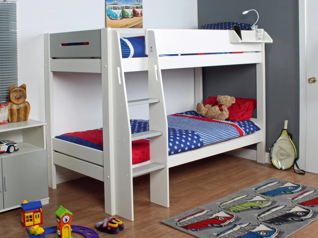 Kids Avenue Urban Single Wooden Bunk Bed with Stairs White & Grey