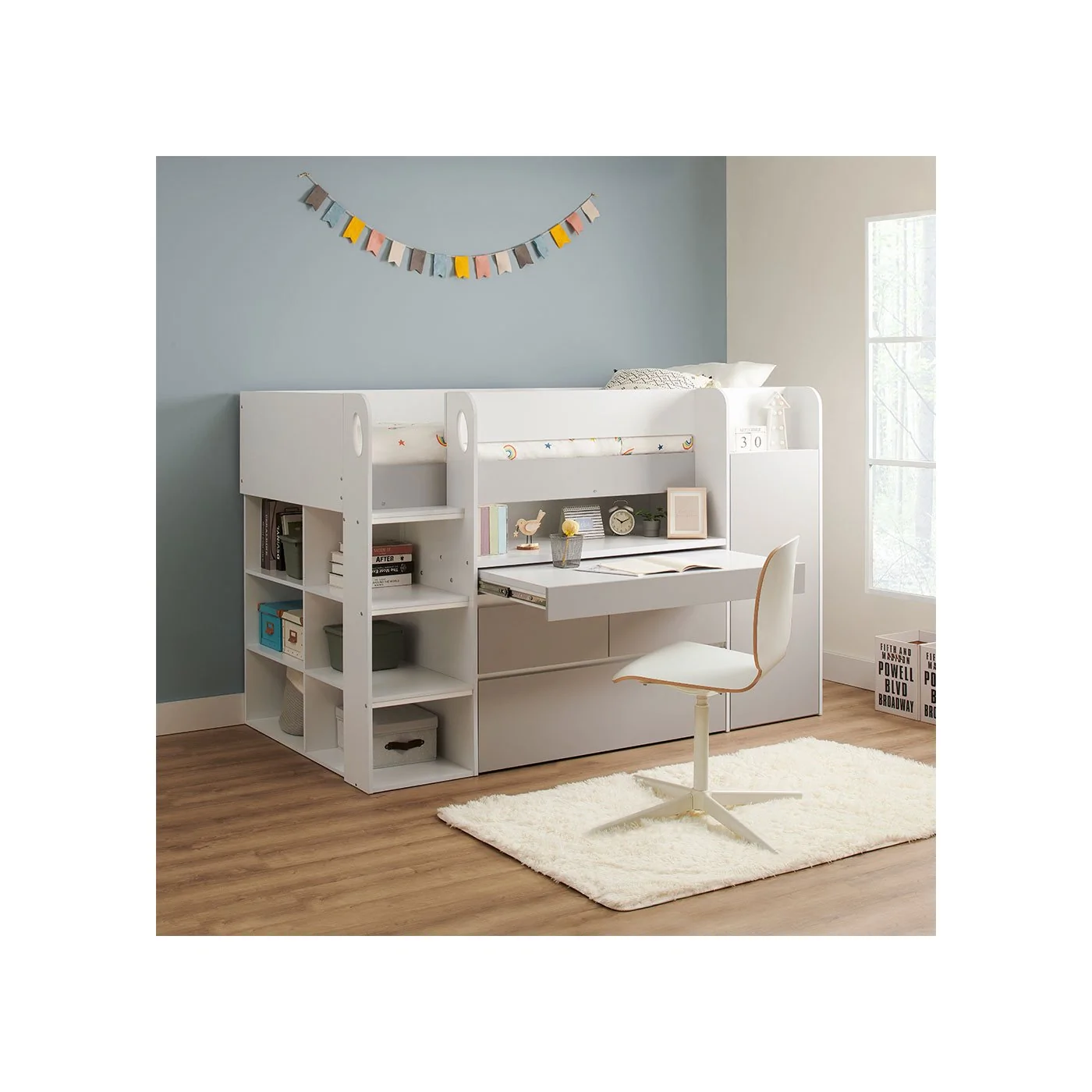 Flair Bailey Kids Cabin Bed with Desk & Storage White & Grey