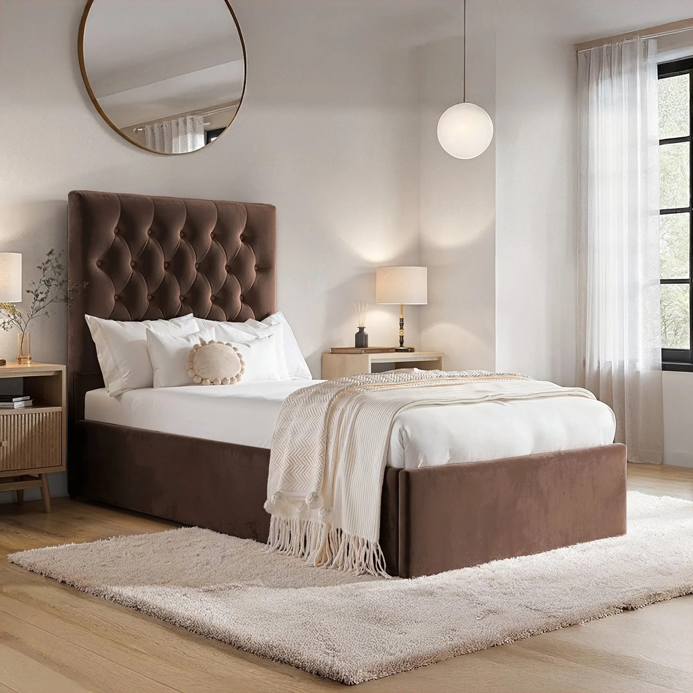 Flair Milan Single Velvet Ottoman Bed with Chesterfield-Style Headboard