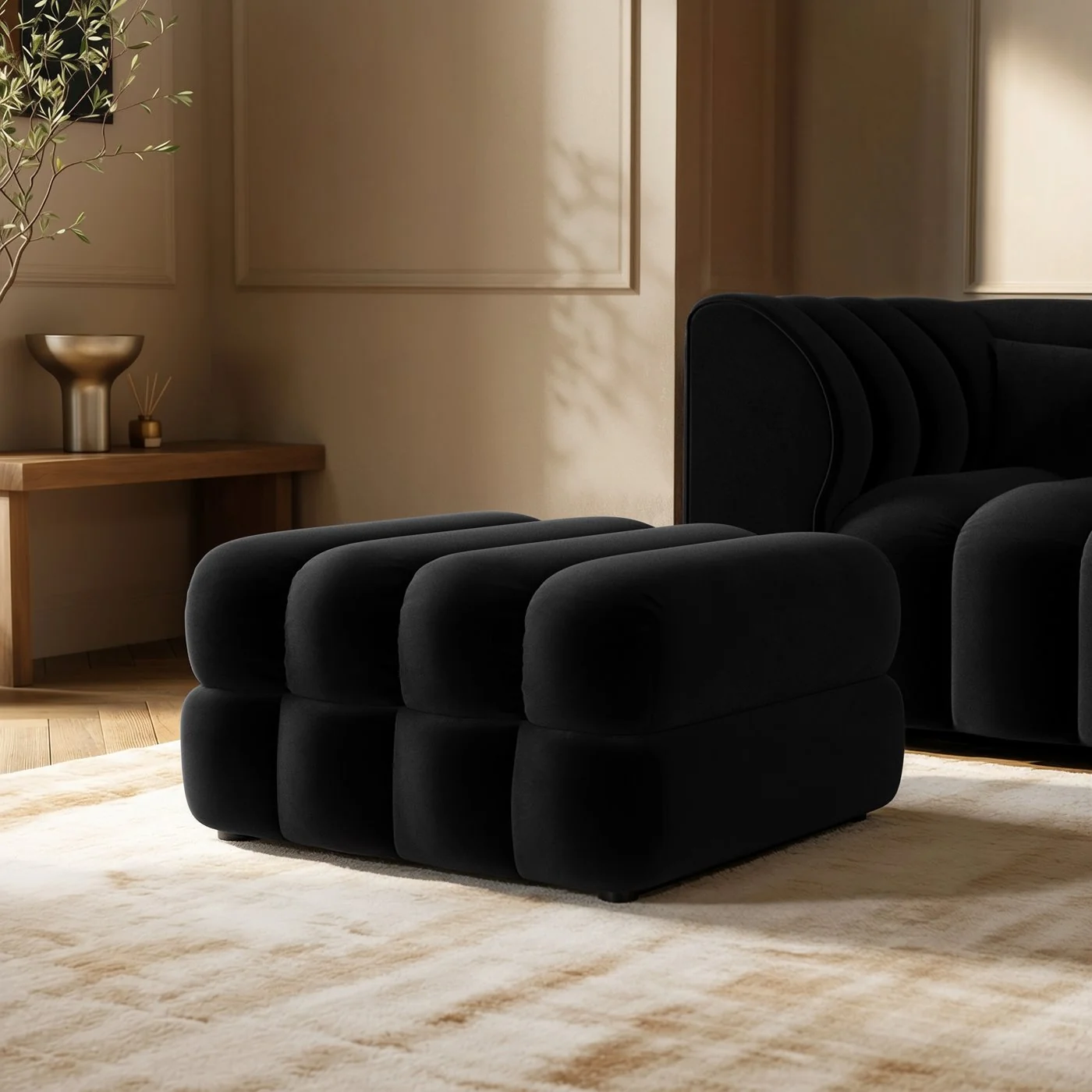 SOLACE+CO Halle Ottoman Storage Footstool Black Velvet