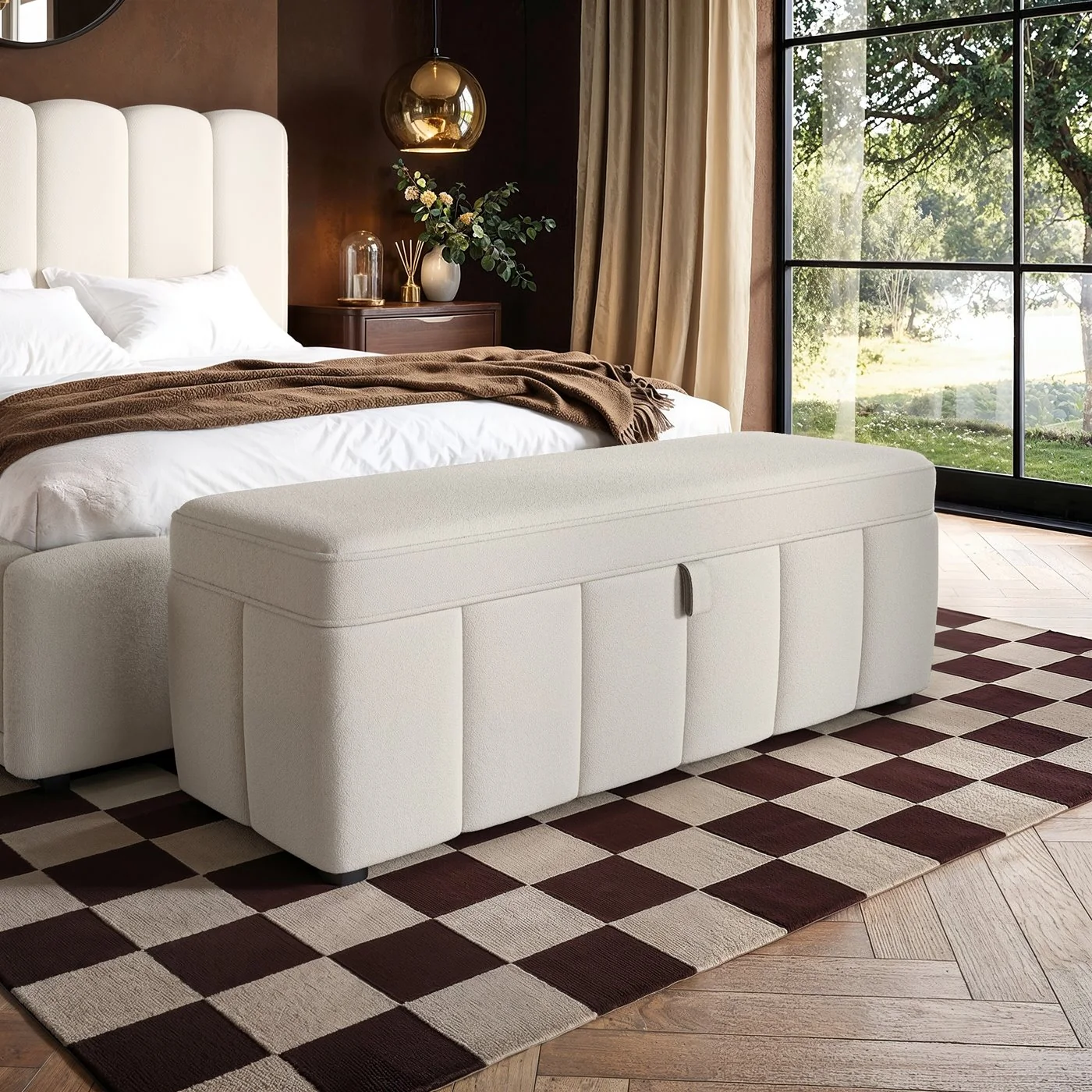 SOLACE+CO Emilie Ottoman Blanket Box Cream Boucle