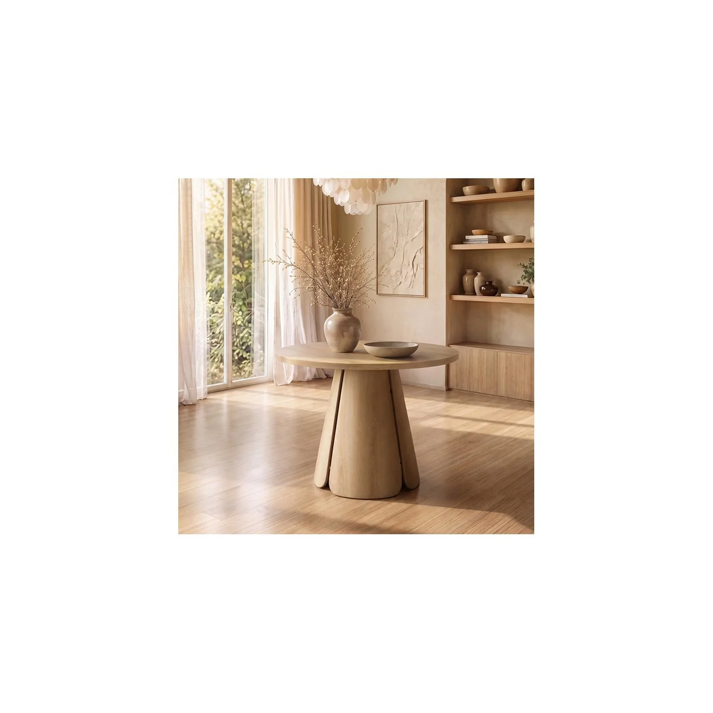 SOLACE+CO Ebony 4-6 Seater Round Extendable Dining Table Oak