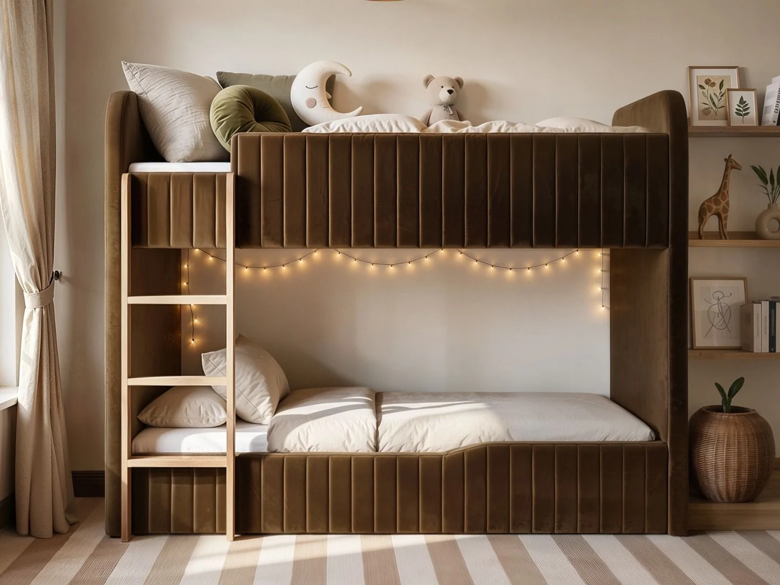 Flair Venna Panelled Upholstered Bunk Bed with Wooden Ladder