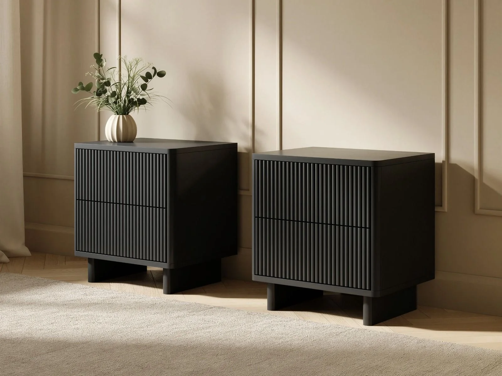 SOLACE+CO Velmor 2 Drawer Ribbed Bedside Tables Set of 2