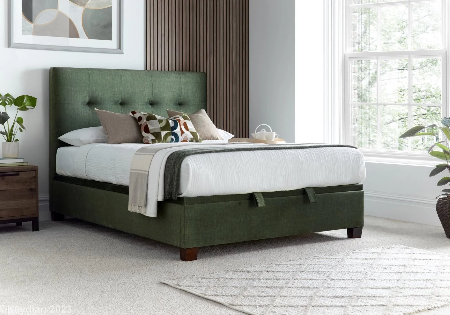 Kaydian Walkworth Fabric Ottoman Storage Bed Winter Moss