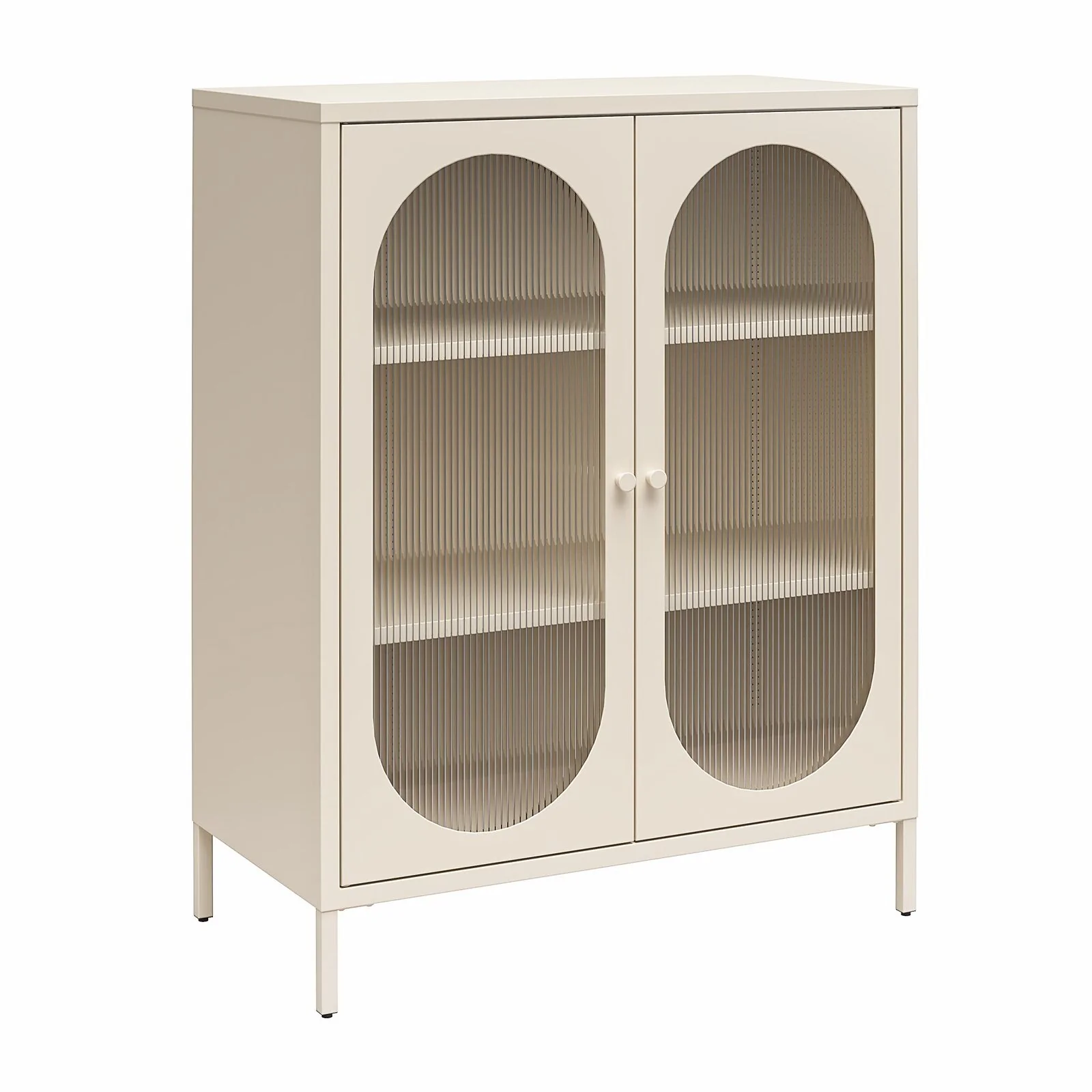 Dorel Luna Accent Cabinet 2D Fluted Glass Parchme Met