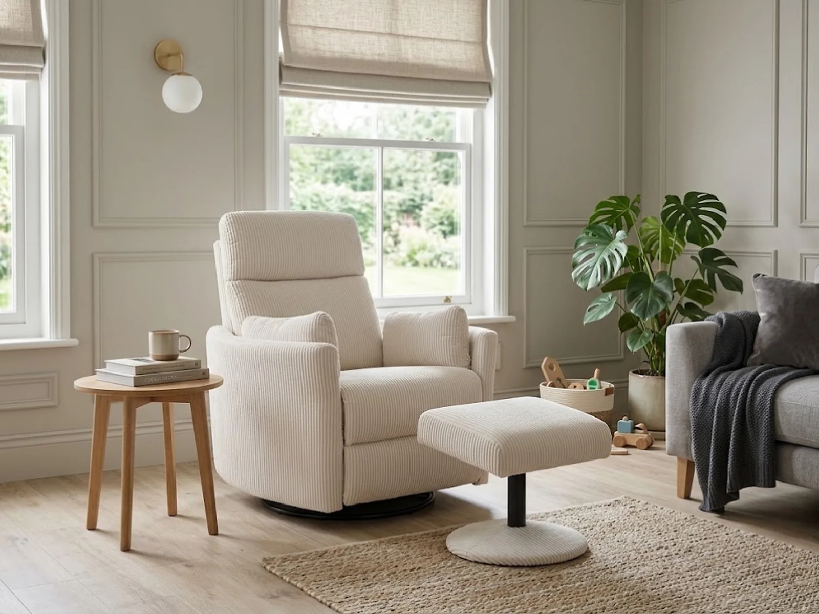 Kidsaw 1 Seater Electric Recliner Chair Ribbed Fabric Beige
