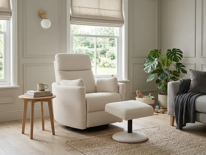 Kidsaw 1 Seater Electric Recliner Chair Ribbed Fabric Beige