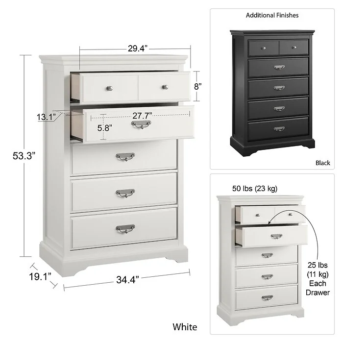 Dorel Ameriwood Bristol 5 Drawer Dresser White view 4