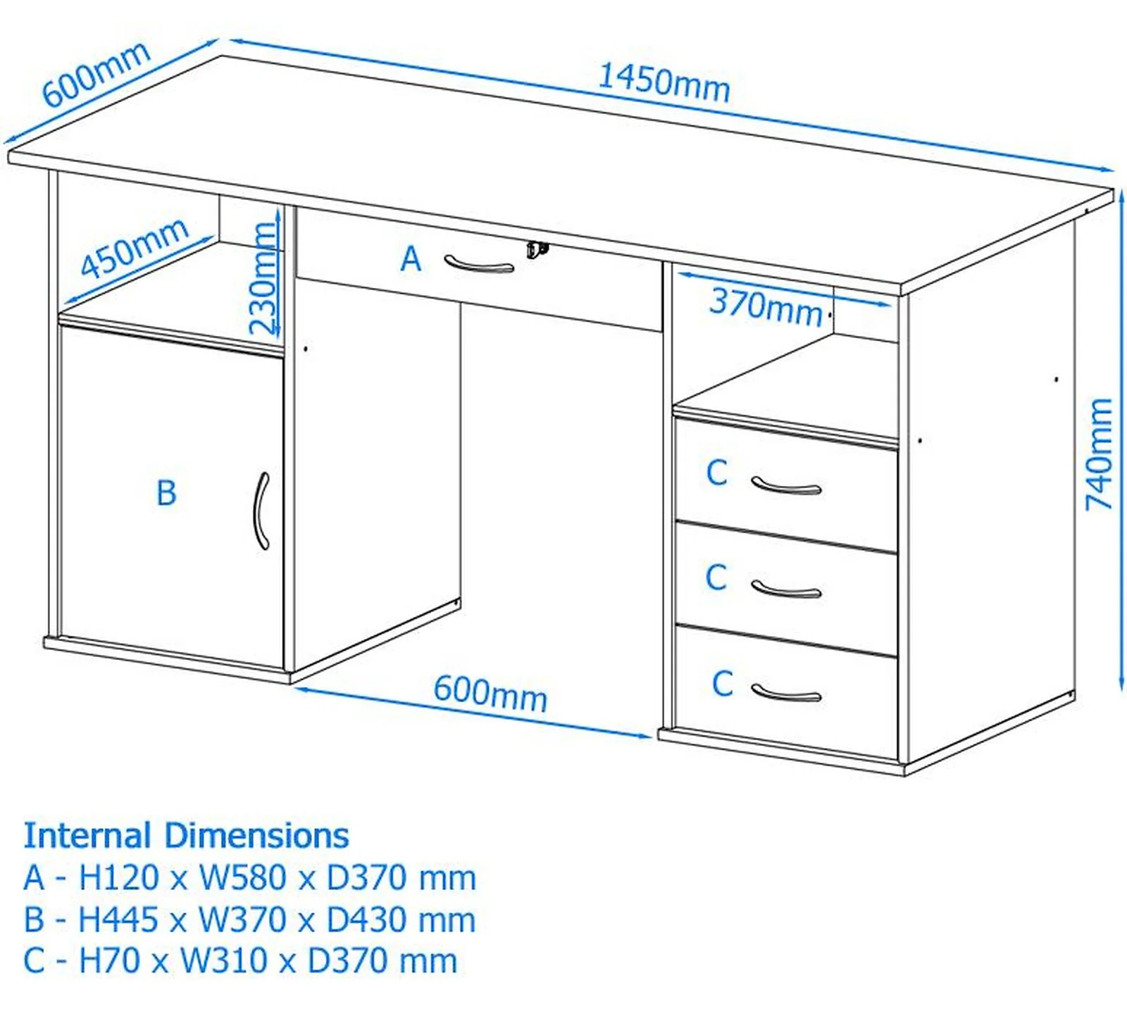Dorel Dallas office writing desk in oak view 6
