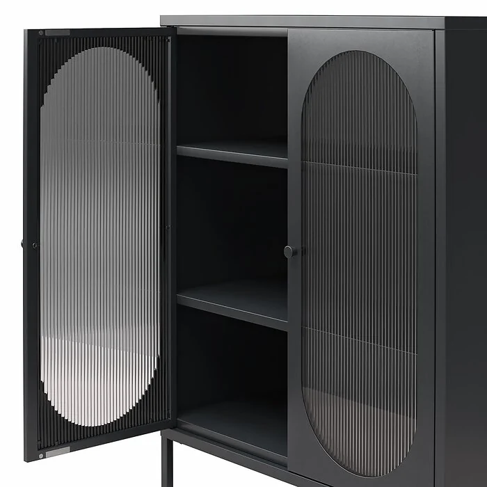 Dorel Luna Accent Cabinet 2D Fluted Glass Black Met view 4