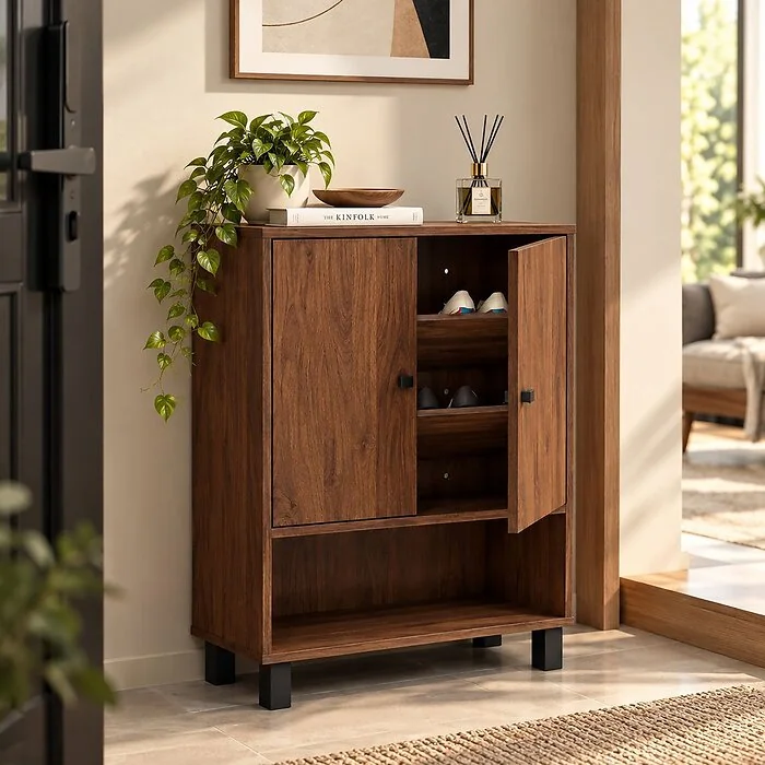 Kidsaw walnut effect 2 door shoe storage cabinet
