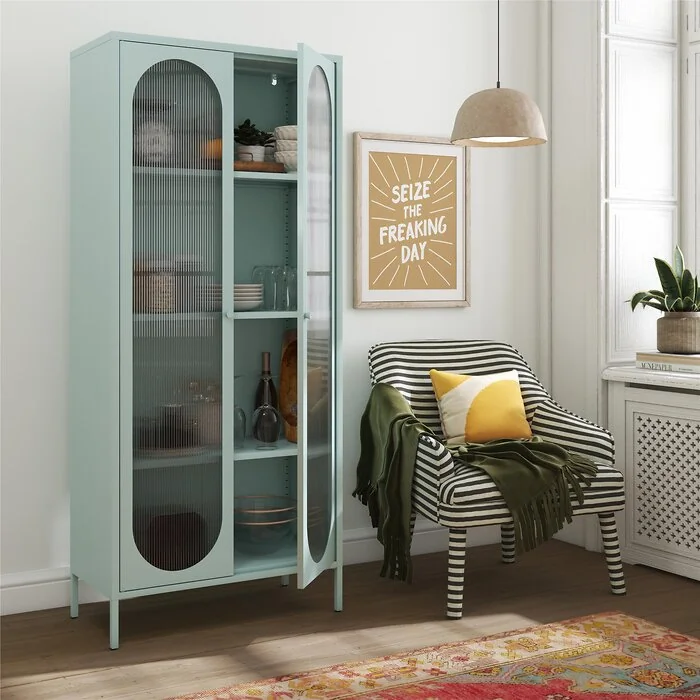Dorel Luna T Accent Cabinet 2D Fluted Glass SkyBlue view 4
