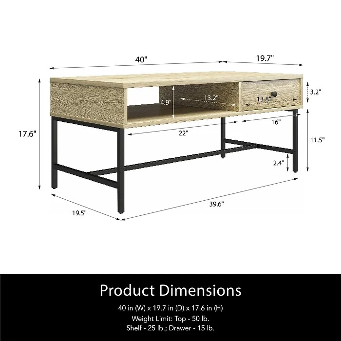 Dorel Tamlin Coffee Table Linseed Oak view 3
