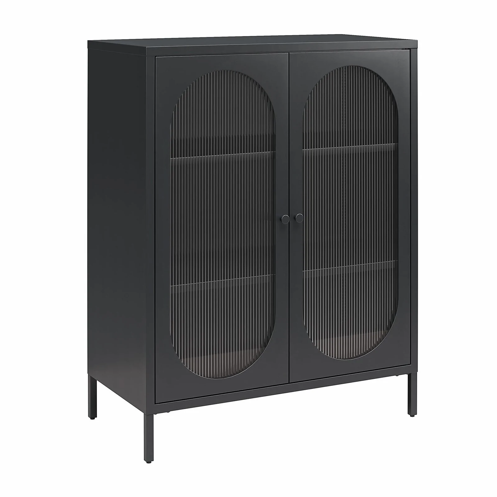Dorel Luna Accent Cabinet 2D Fluted Glass Black Met