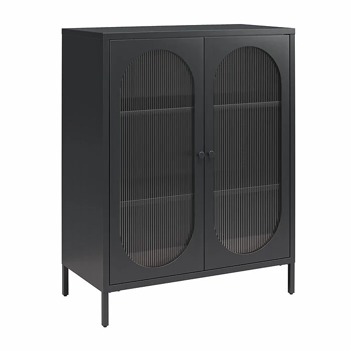 Dorel Luna Accent Cabinet 2D Fluted Glass Black Met