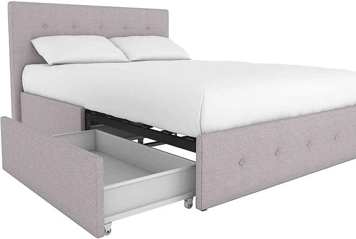 Dorel Rose Upholstered Bed with Storage Grey Linen Double view 2