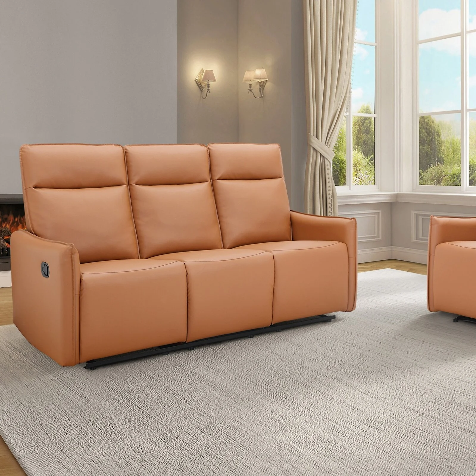 Dorel Lugo 3 Seater Sofa with 2 Manuel Recliner Cognac PU view 2