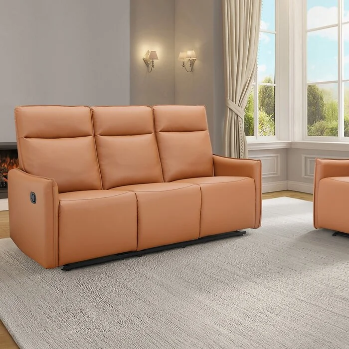 Dorel Lugo 3 Seater Sofa with 2 Manuel Recliner Cognac PU view 2