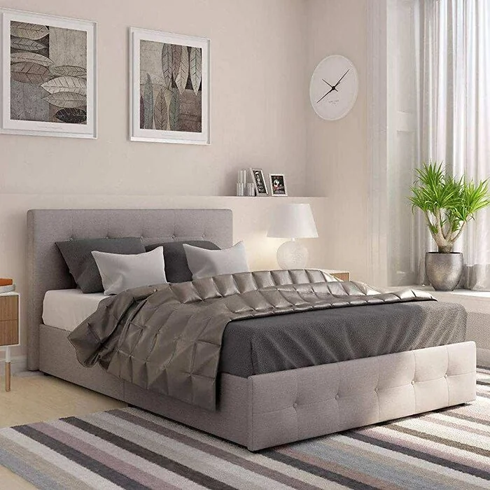 Dorel Rose Upholstered Bed with Storage Grey Linen Double