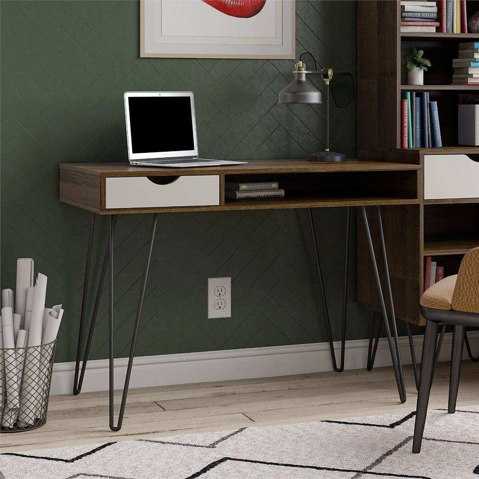 Dorel Harmony Concord Desk with Storage in Brown Grey view 2