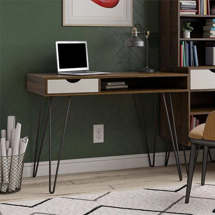 Dorel Harmony Concord Desk with Storage in Brown Grey view 2