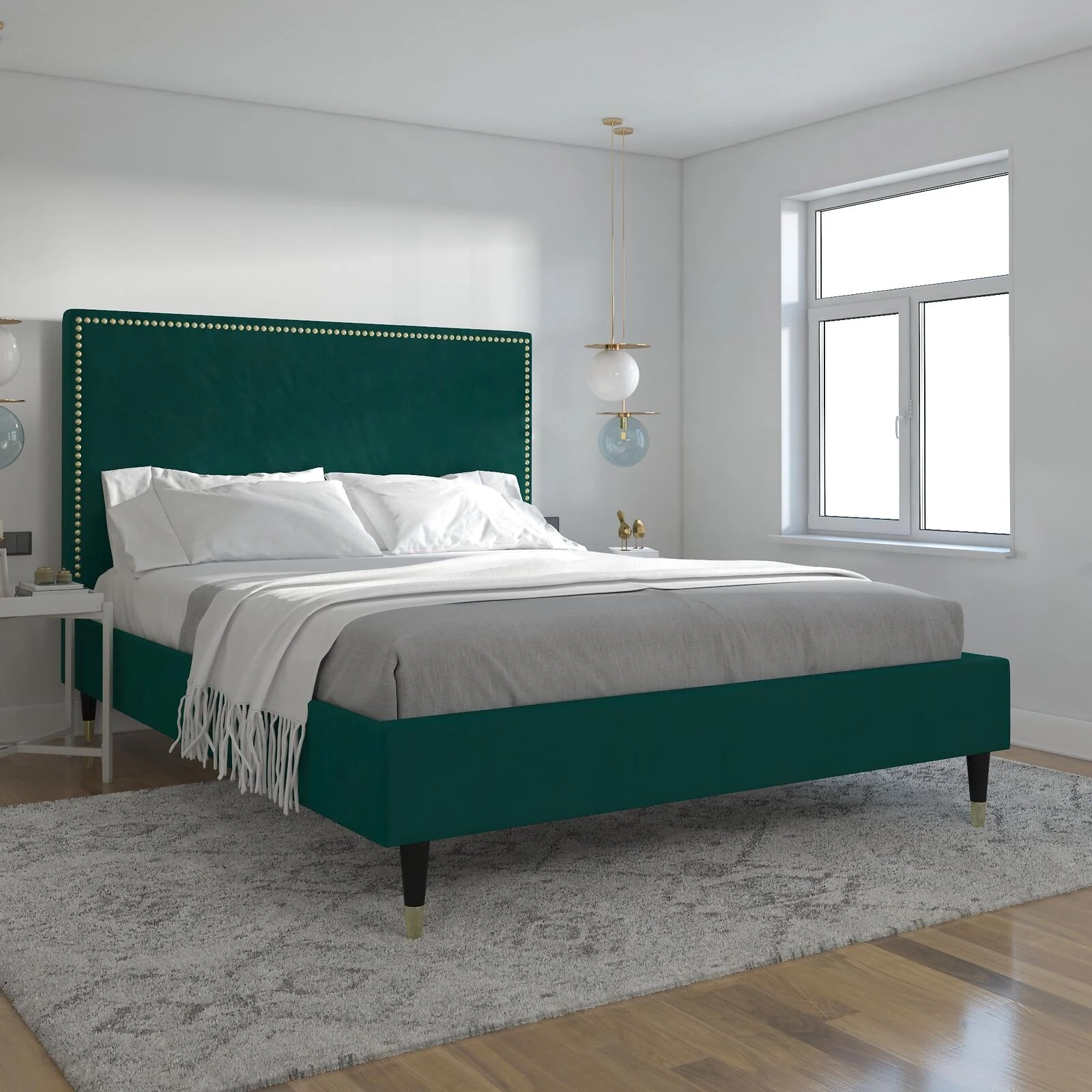 Dorel Audrey Bed Green Velvet Double view 2