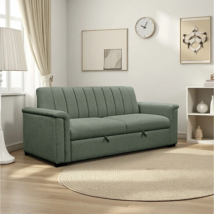 Dorel Charlotte 3 Seater Sofa Bed Moss Green Fabric view 2