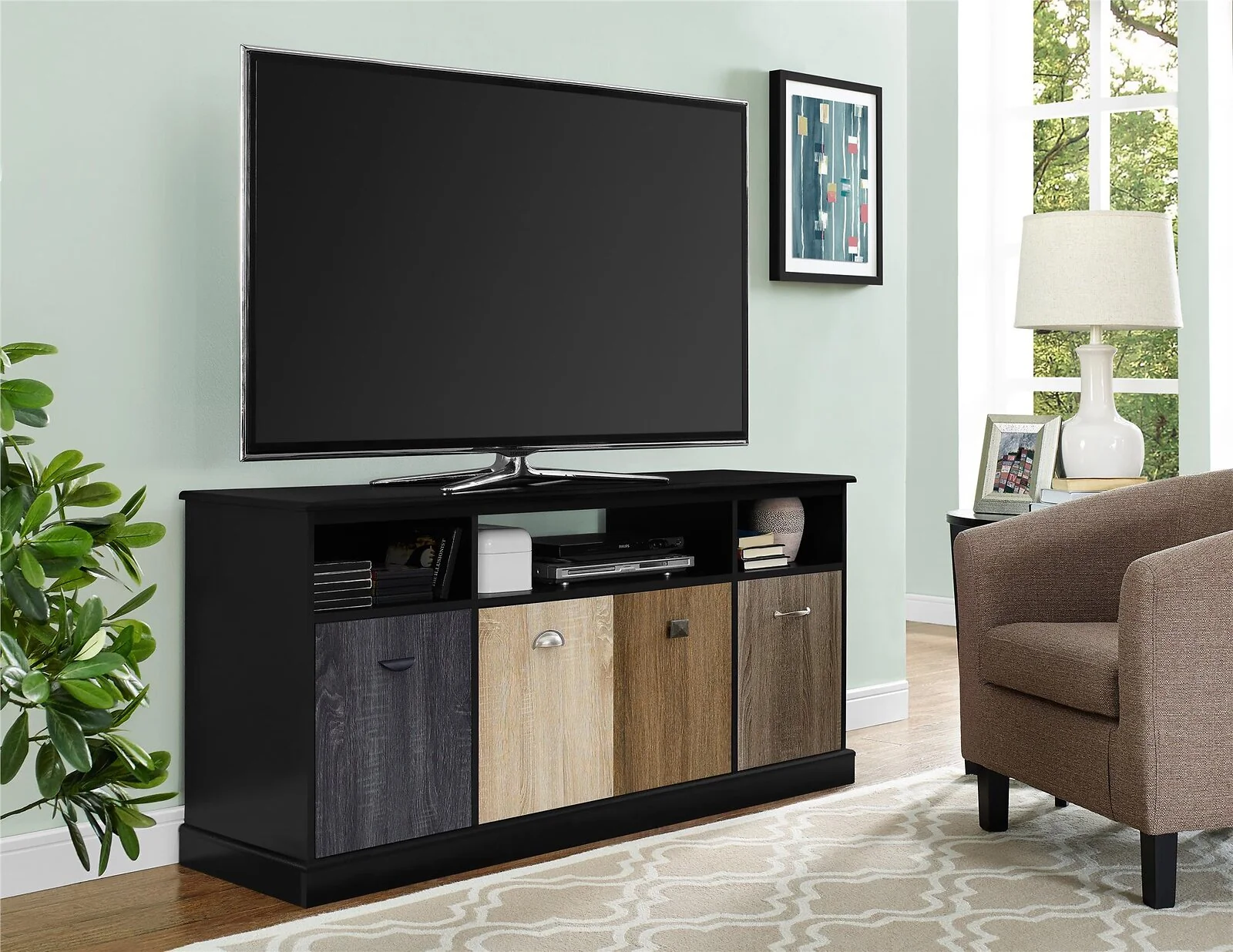 Dorel MERCER TV CONSOLE MULTICOLOUR DOORS 60 BLACK 2BX