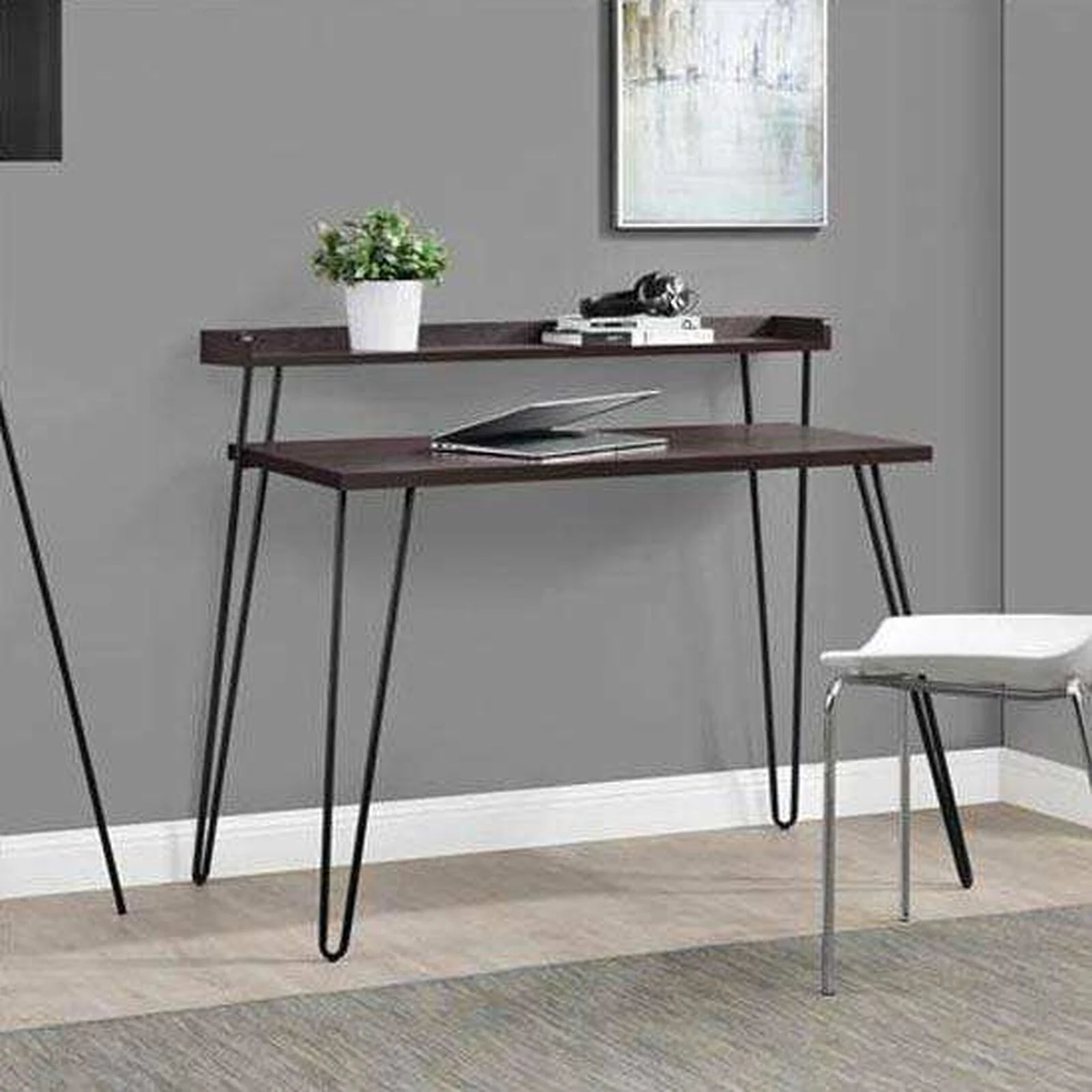 Dorel Ameriwood Haven Retro Computer Desk with Riser Espresso Wood Look