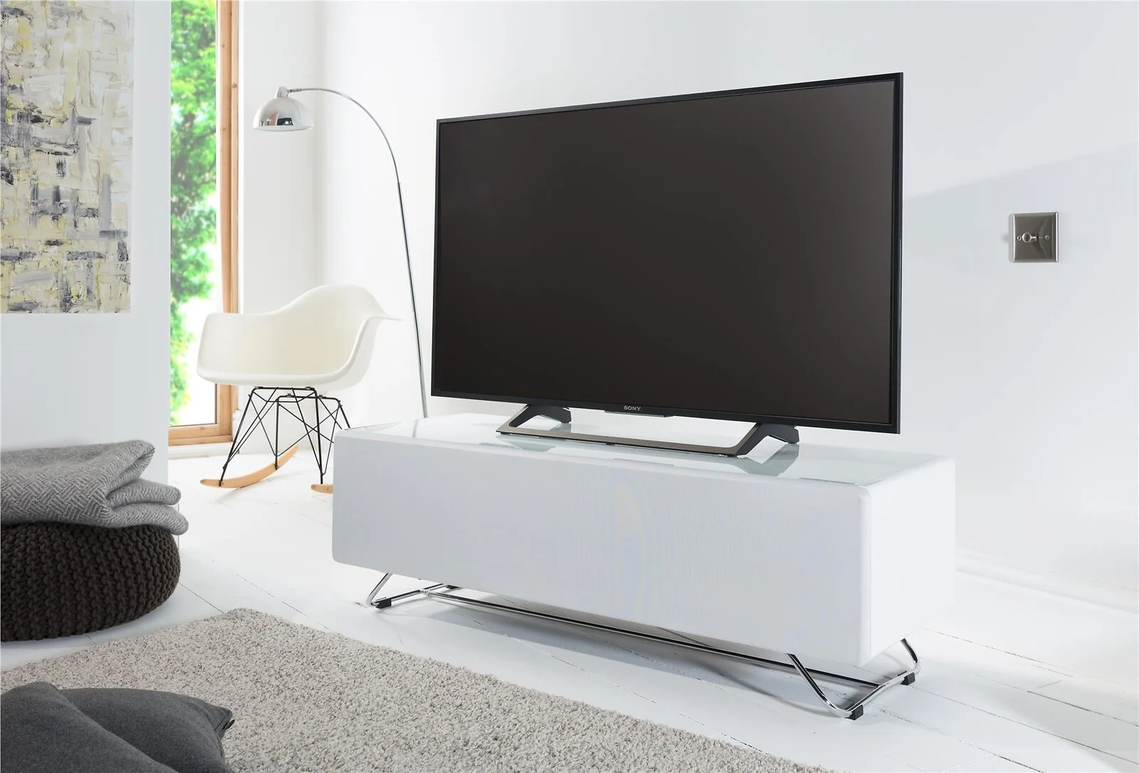 Dorel Chromium TV Stand with 1 Flap in White (CRO2-1200CPT-WH)
