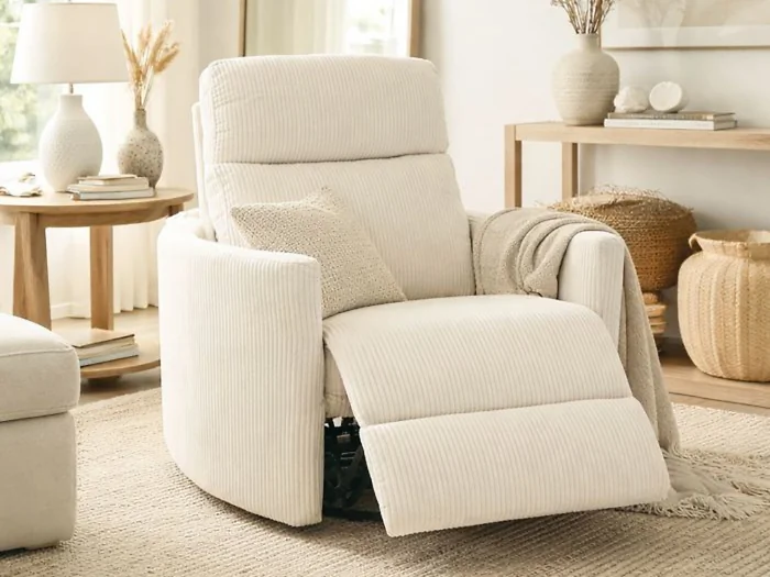 Kidsaw 1 Seater Electric Recliner Chair Ribbed Fabric Beige – view 3