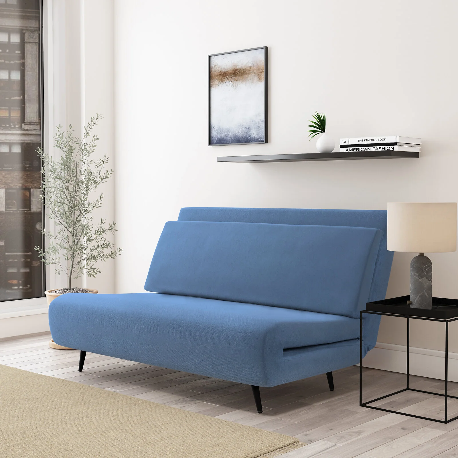 Dorel Mallory Sofa Bed in Blue Linen Look view 2