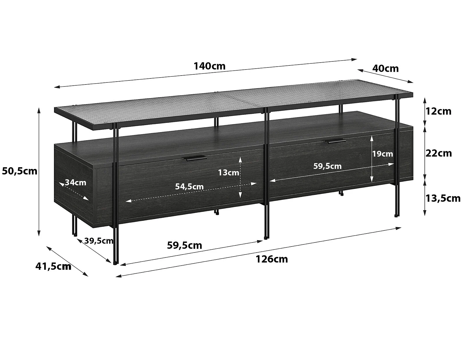 Dorel Wainwright TV Stand 60in Black Oak view 2