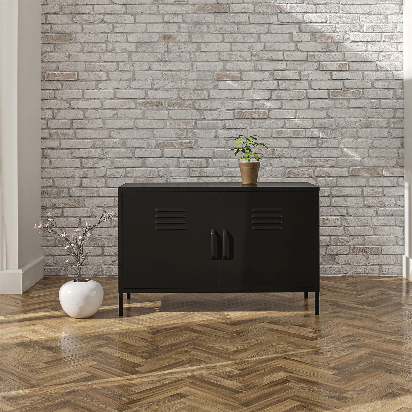 Dorel Mission District Accent Cabinet 2D Black Met view 2