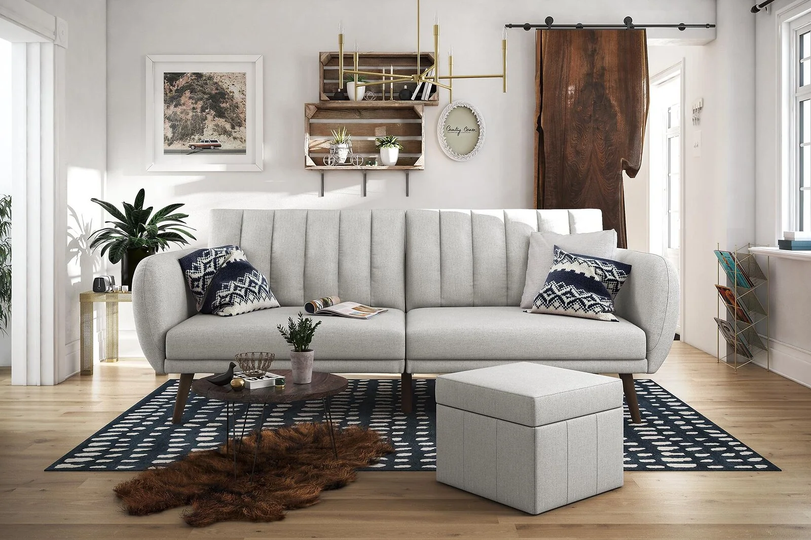 Novogratz Brittany Linen Futon, Light Grey