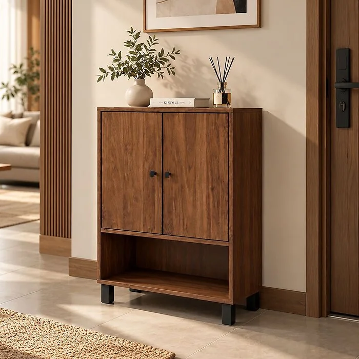 Kidsaw walnut effect 2 door shoe storage cabinet