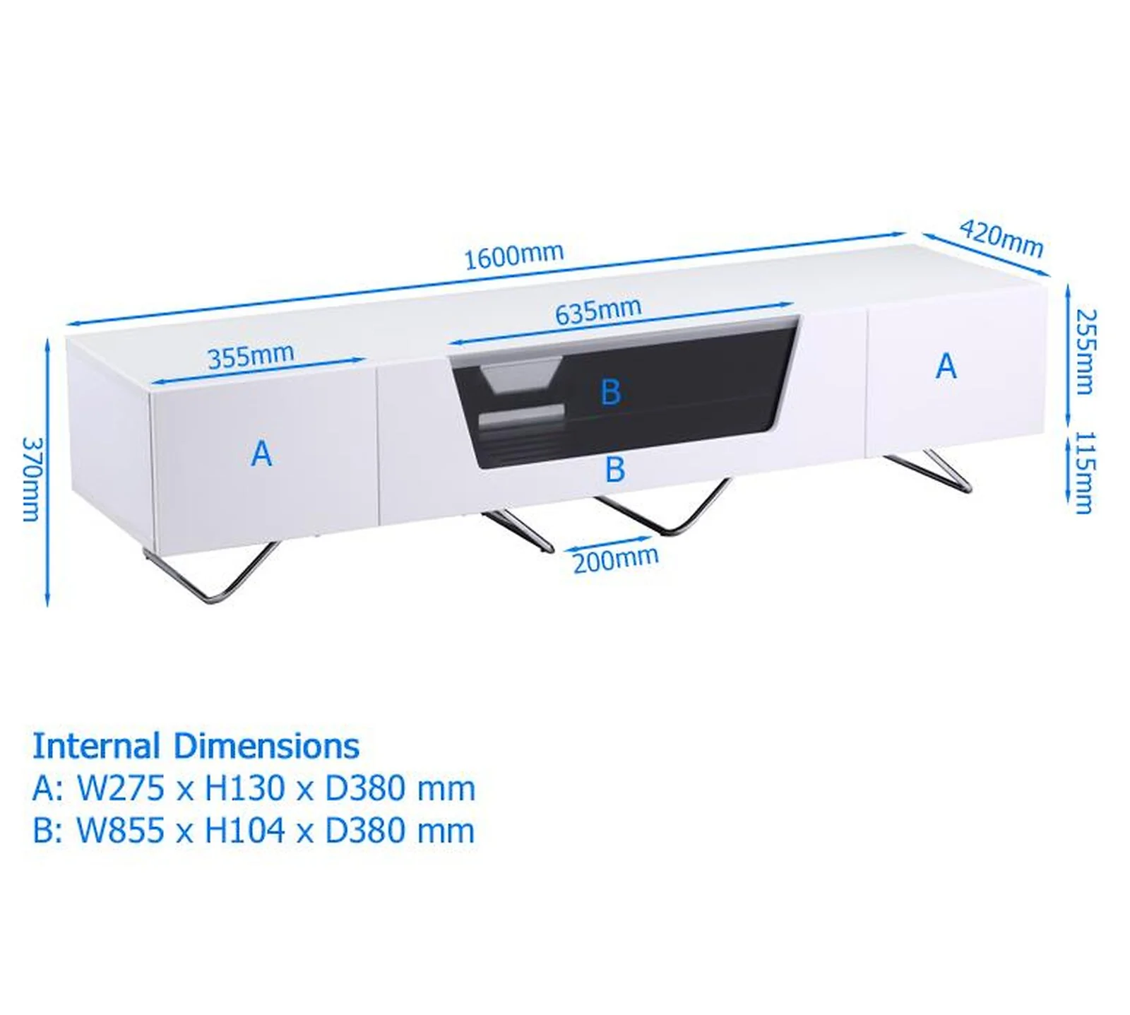 Dorel Chromium TV Stand with 1 Flap in White 1000mm