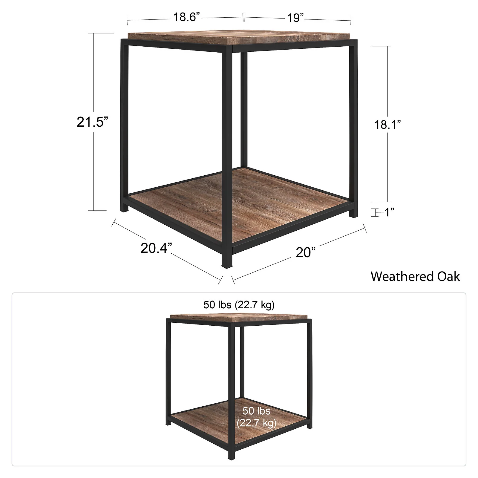 Dorel Quincy End Table Weathered Oak view 3