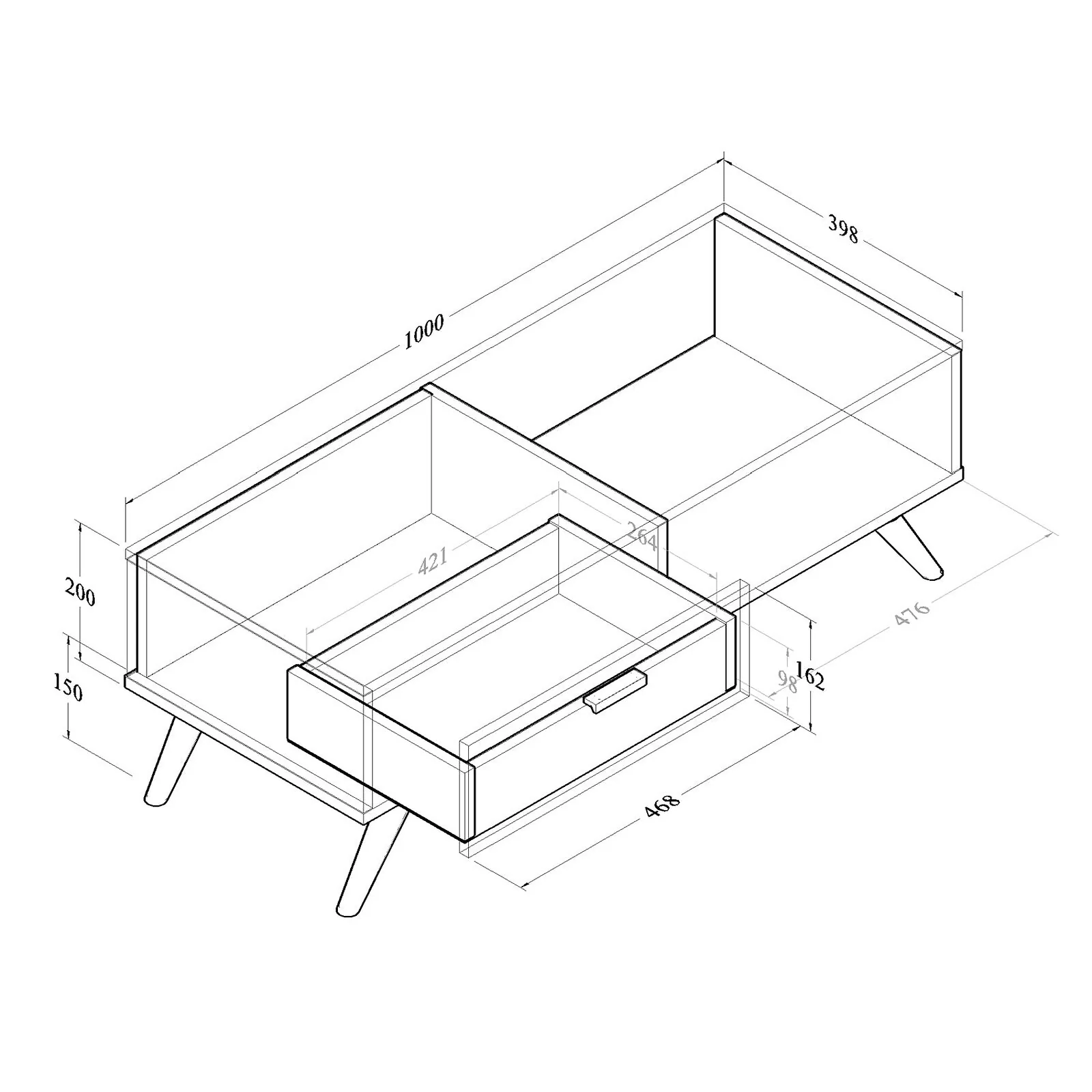 Kidsaw LV19 dark grey and gold coffee table with drawer
