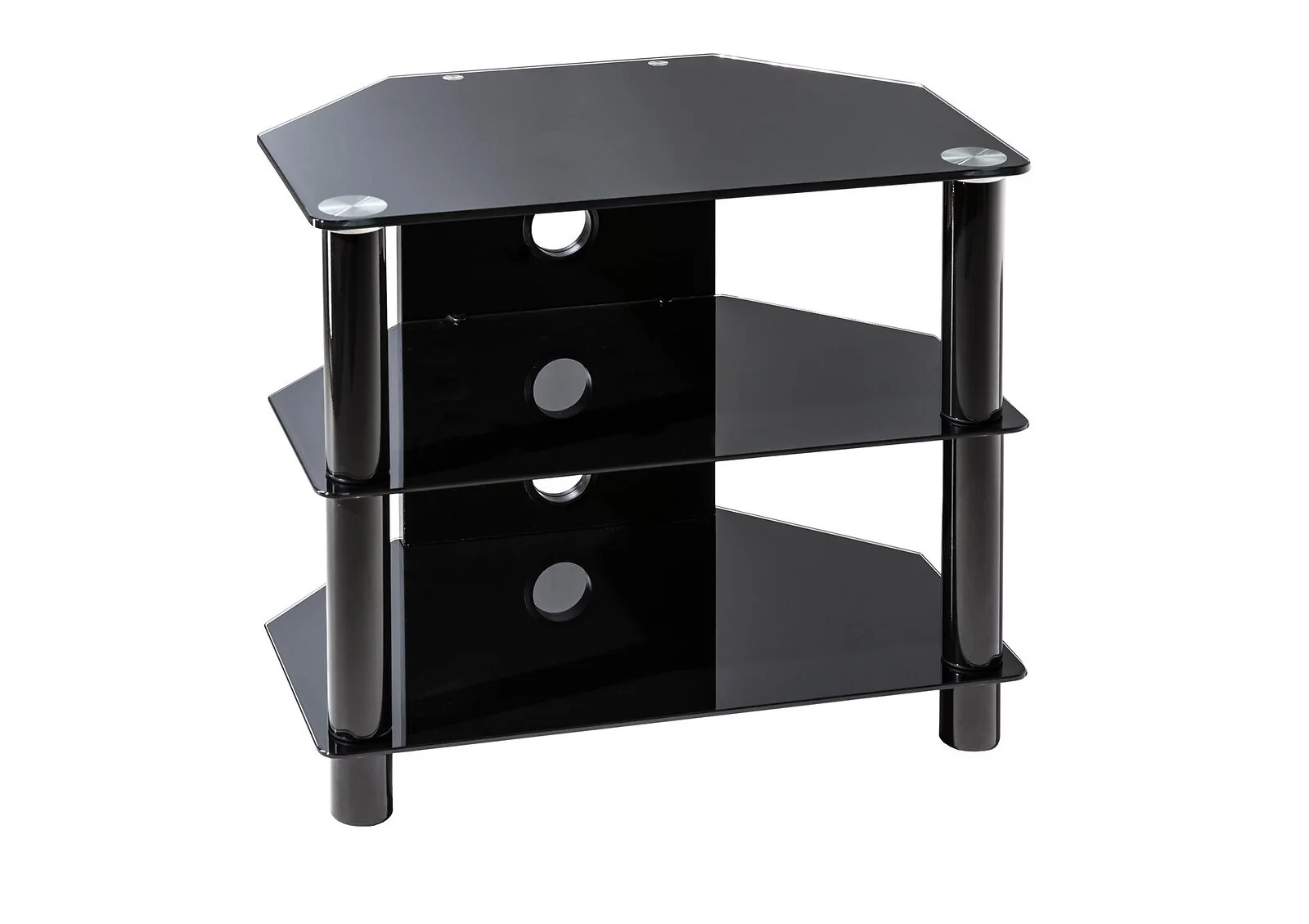 Dorel Essentials TV Stand with 3 Shelves in Black Glass