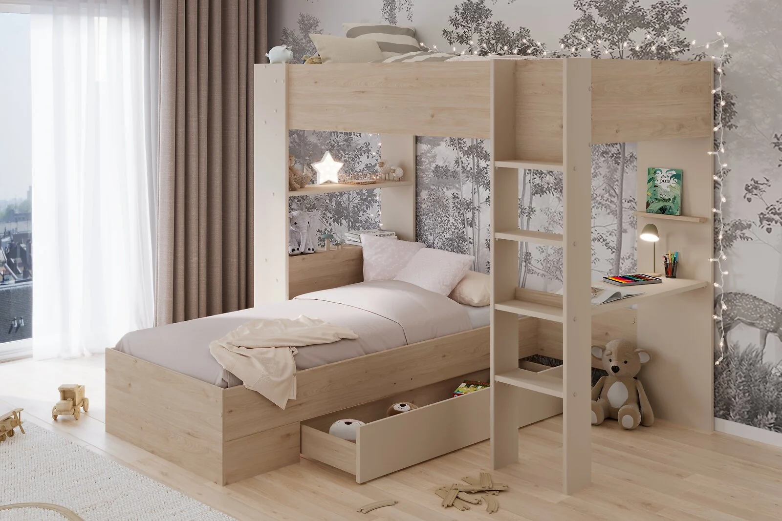 Kids Avenue Oasis Bunk Bed Oak & Cashmere – view 2