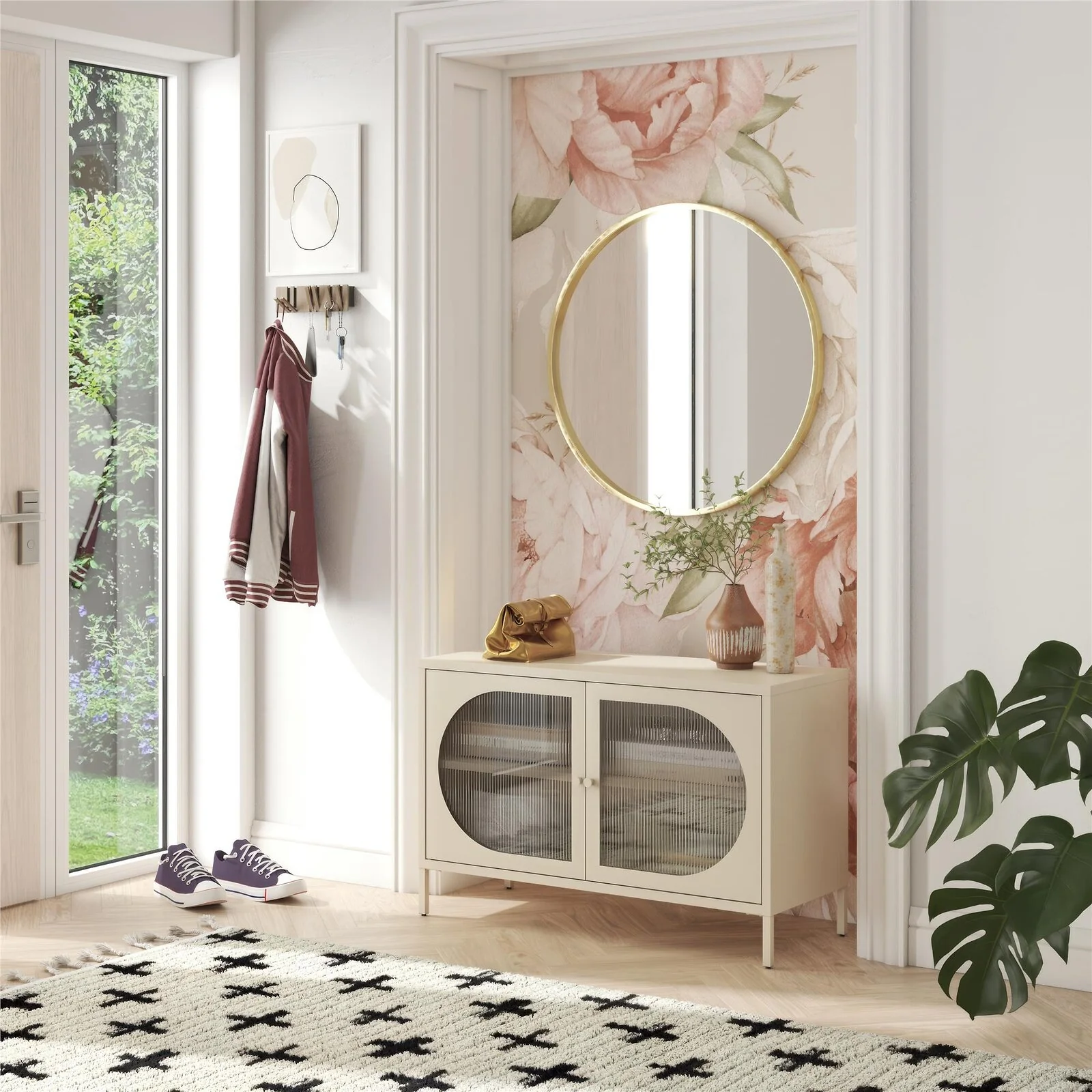 Dorel Luna W Accent Cabinet 2D FluWed Glass ParchmenW view 4