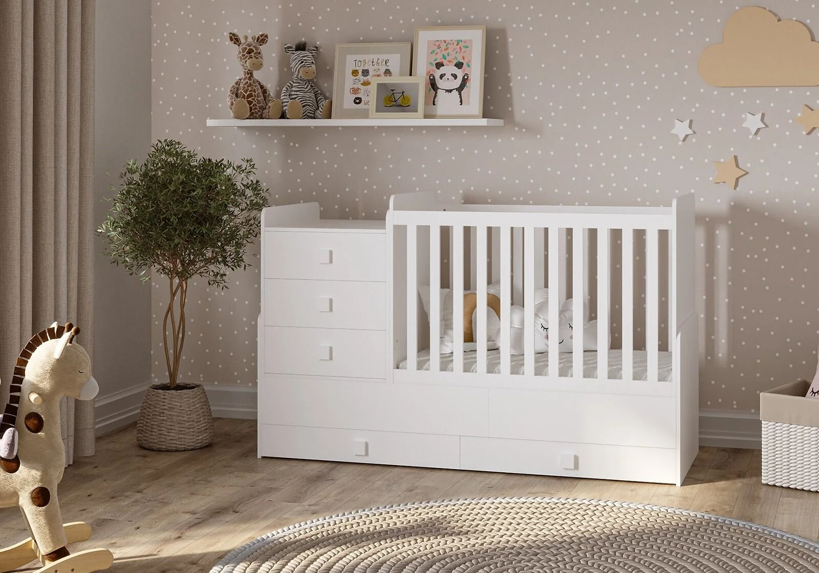 Kidsaw Kudi Combi 4 in 1 Cot Bed with Changing Unit White – view 8