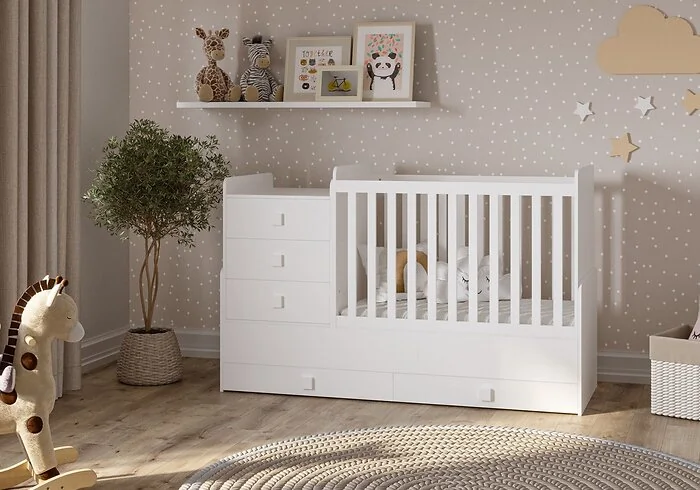 Kidsaw Kudi Combi 4 in 1 Cot Bed with Changing Unit White – view 8