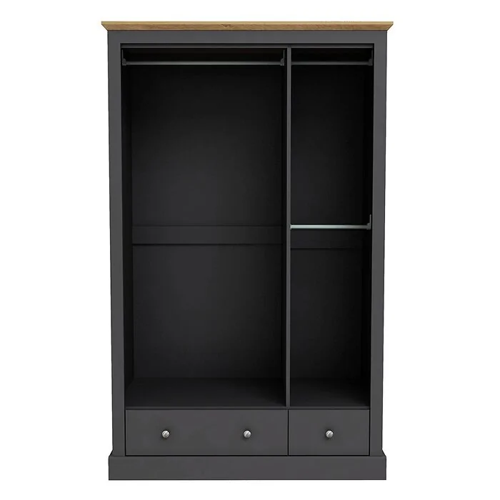 LPD Devon 3 Door 2 Drawer Charcoal & Oak Wardrobe view 2