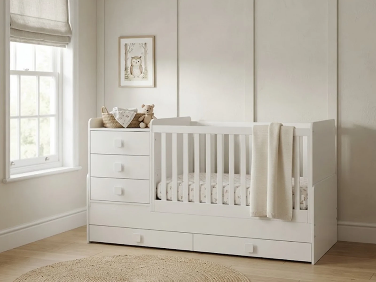 Kidsaw Kudi Combi 4 in 1 Cot Bed with Changing Unit White – view 4