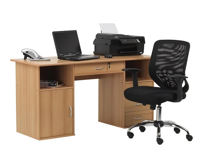 Dorel Dallas Computer Desk with 4 Drawers in Beech