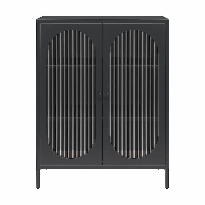Dorel Luna Accent Cabinet 2D Fluted Glass Black Met view 3