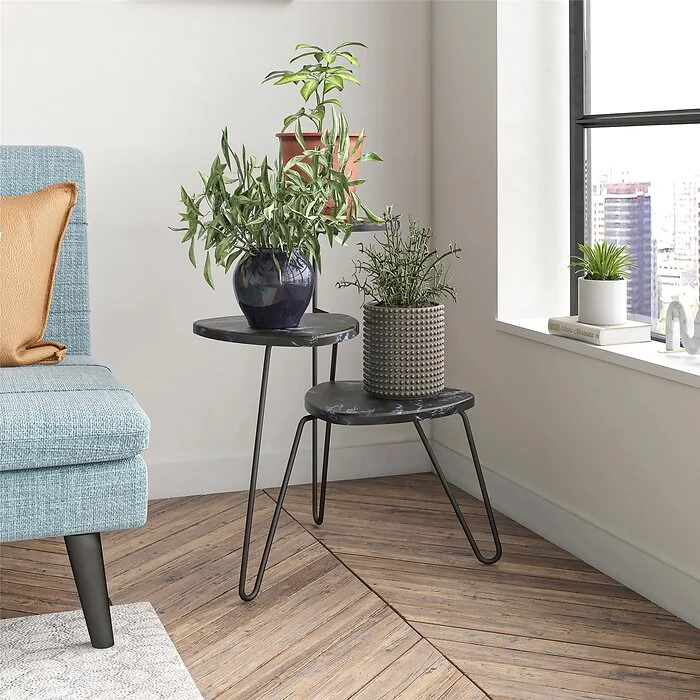 Dorel Athena Plant Stand in Black Marble